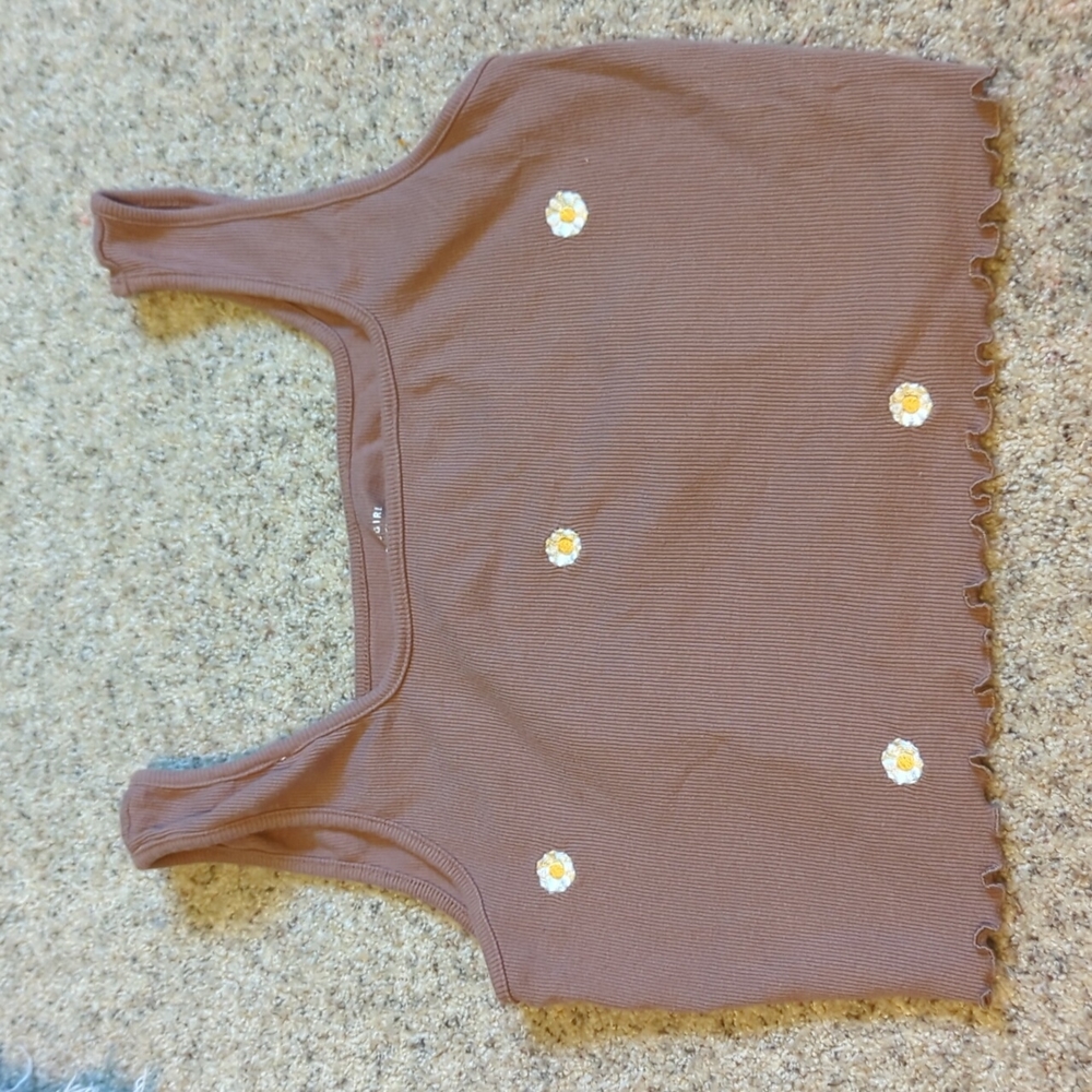 Ribbed Brown Daisy Tank Crop Top